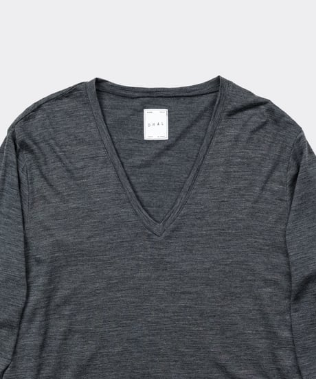 Super 120's Hard Twist TOP Wool Jersey / V Neck Long Sleeve Tee Charcoal