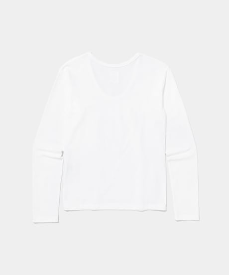 Organic Cotton Super FineJersey with Spandex U neck Long Sleeve Tee　White
