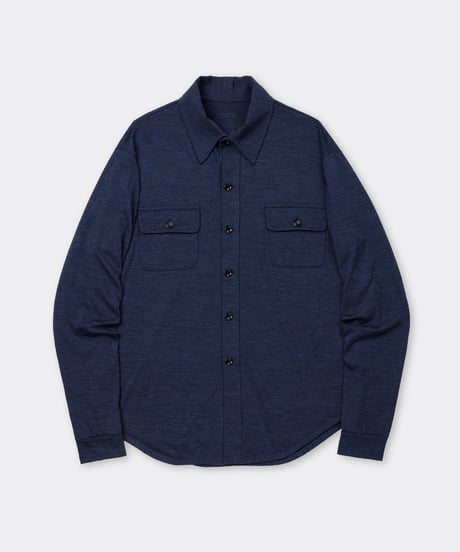 1027 Super 120's TOP Wool Jersey / Flap Shirt Navy