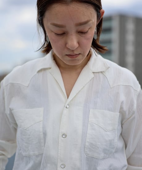 Dobby Lace stripe / Open collar Western shirts