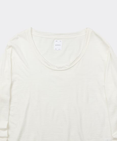 Super 120's Hard Twist TOP Wool Jersey / Loose Neck Long Sleeve Tee White