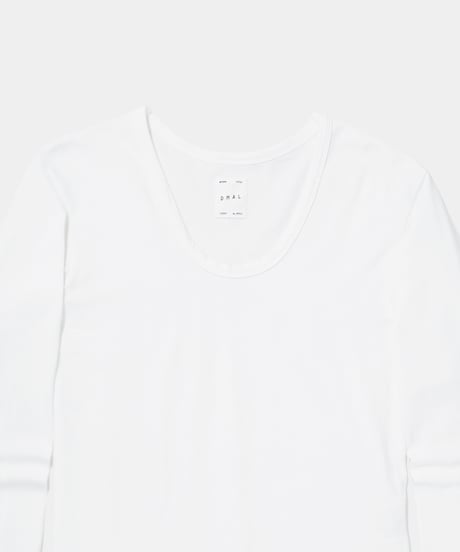 Organic Cotton Super FineJersey with Spandex U neck Long Sleeve Tee　White