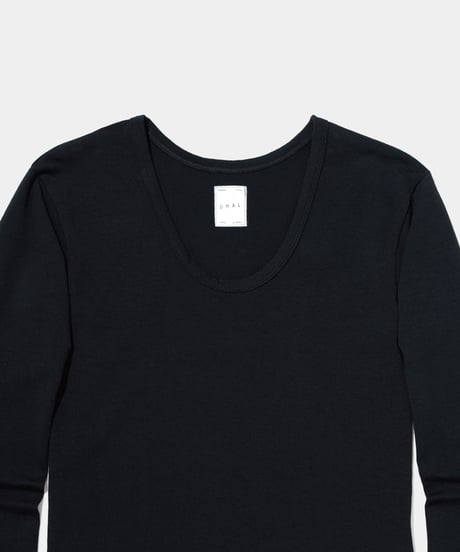 Organic Cotton Super FineJersey with Spandex U neck Long Sleeve Tee　Black