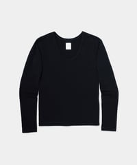 Organic Cotton Super FineJersey with Spandex U neck Long Sleeve Tee　Black