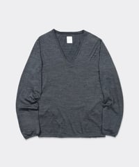 Super 120's Hard Twist TOP Wool Jersey / V Neck Long Sleeve Tee Charcoal