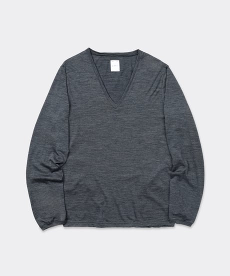 Super 120's Hard Twist TOP Wool Jersey / V Neck Long Sleeve Tee Charcoal