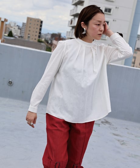 Dobby Lace stripe / Tuck Stand Blouse