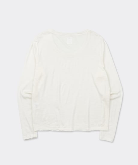 Super 120's Hard Twist TOP Wool Jersey / Loose Neck Long Sleeve Tee White