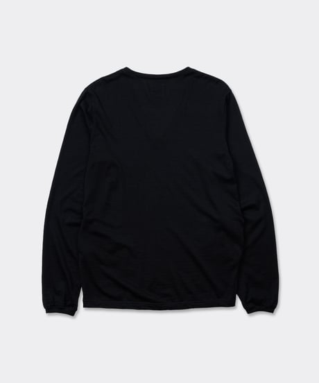 Super 120's Hard Twist TOP Wool Jersey / V Neck Long Sleeve Tee Black