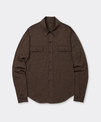 1027 Super 120's TOP Wool Jersey / Flap Shirt Brown