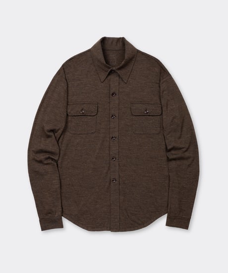 1027 Super 120's TOP Wool Jersey / Flap Shirt Brown