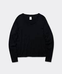 Super 120's Hard Twist TOP Wool Jersey / Loose Neck Long Sleeve Tee Black