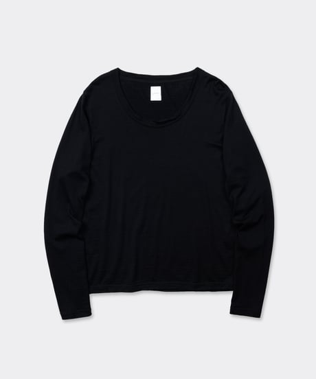 Super 120's Hard Twist TOP Wool Jersey / Loose Neck Long Sleeve Tee Black