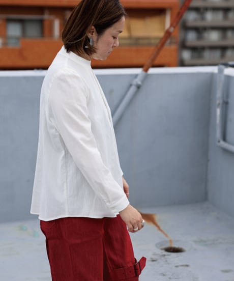 Dobby Lace stripe / Tuck Stand Blouse