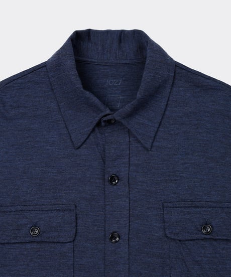 1027 Super 120's TOP Wool Jersey / Flap Shirt Navy