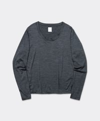 Super 120's Hard Twist TOP Wool Jersey / Loose Neck Long Sleeve Tee Charcoal