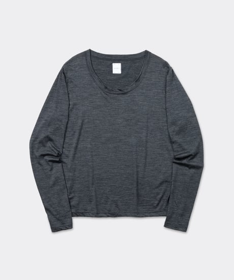 Super 120's Hard Twist TOP Wool Jersey / Loose Neck Long Sleeve Tee Charcoal