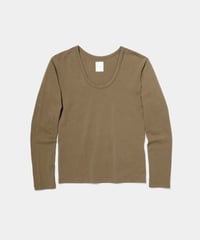 Organic CottonSuper FineJersey with Spandex U neck Long Sleeve Tee　Khaki