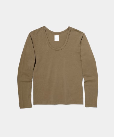 Organic CottonSuper FineJersey with Spandex U neck Long Sleeve Tee　Khaki