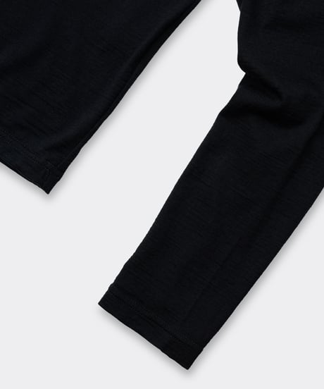 Super 120's Hard Twist TOP Wool Jersey / Loose Neck Long Sleeve Tee Black
