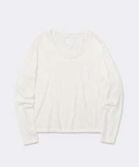 Super 120's Hard Twist TOP Wool Jersey / Loose Neck Long Sleeve Tee White