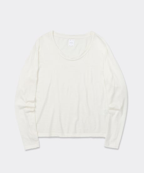 Super 120's Hard Twist TOP Wool Jersey / Loose Neck Long Sleeve Tee White