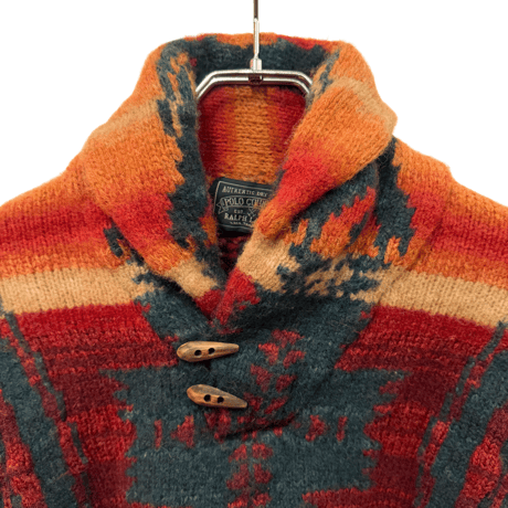 USED POLO COUNTRY SHAWL COLLAR SWEATER　”FIREBALL" HANDKNIT