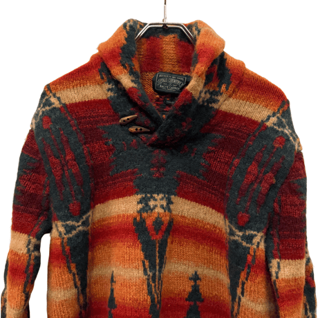 USED POLO COUNTRY SHAWL COLLAR SWEATER　”FIREBALL" HANDKNIT