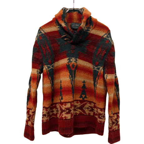 USED POLO COUNTRY SHAWL COLLAR SWEATER　”FIREBALL" HANDKNIT