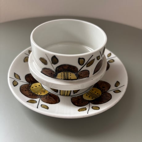 1969年 ARABIA Finland Goran Back Hand Paint cup&saucer❷
