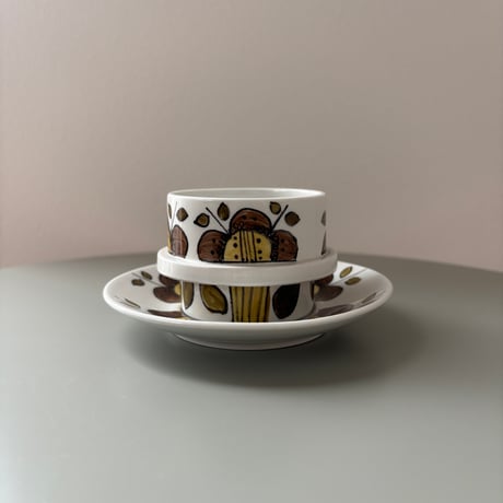 1969年 ARABIA Finland Goran Back Hand Paint cup&saucer❷