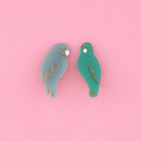 【Coucousuzette】【ククシュゼット】Blue and Green Love birds set 鳥 hair clip set(2本セット)