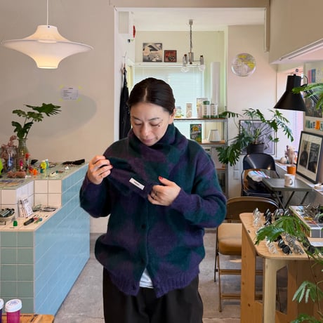PHEENY / Kid Mohair Diamond Check Muffler