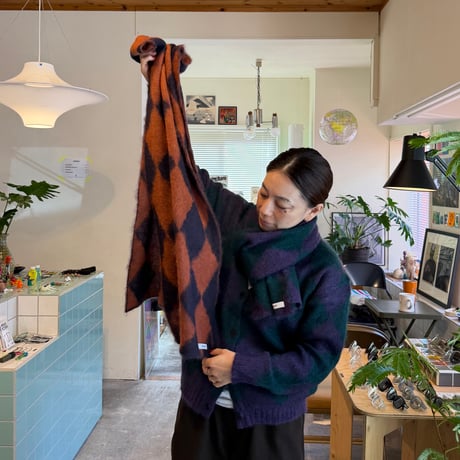 PHEENY / Kid Mohair Diamond Check Muffler