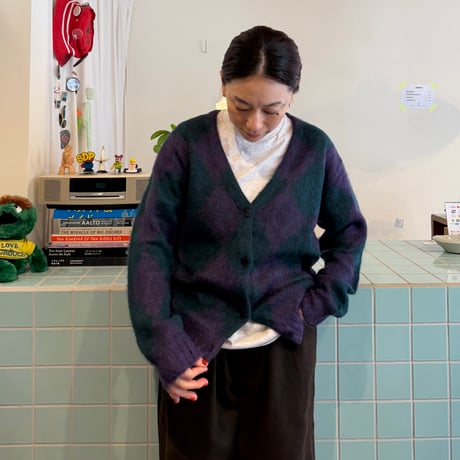 PHEENY / Kid Mohair Diamond Check Cardigan