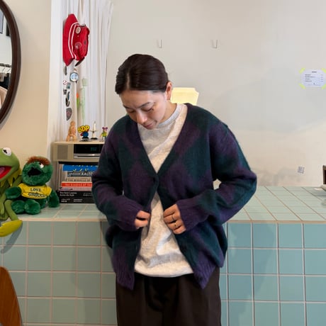 PHEENY / Kid Mohair Diamond Check Cardigan