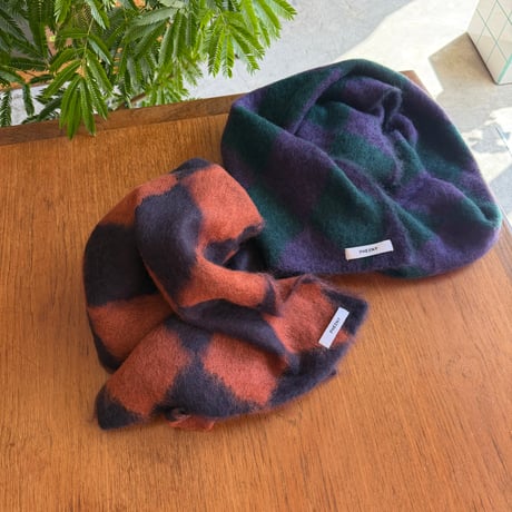 PHEENY / Kid Mohair Diamond Check Muffler