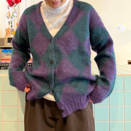 PHEENY / Kid Mohair Diamond Check Cardigan