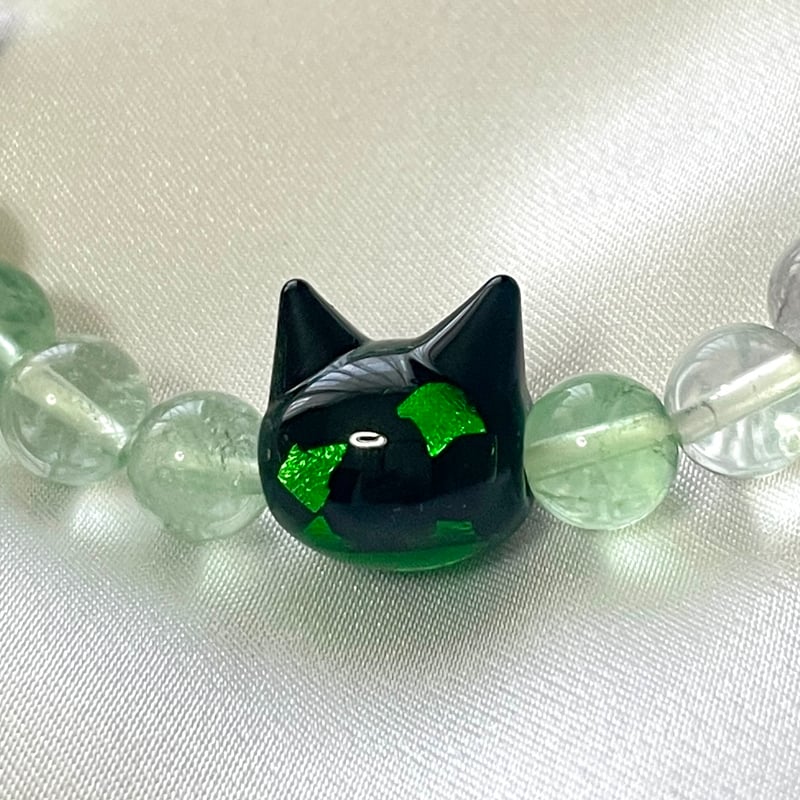 大人からお子様まで】ホタルガラス（猫玉）の天然石ブレスレット｜天然