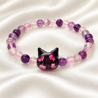 【大人からお子様まで】ホタルガラス（猫玉）の天然石ブレスレット｜天然ピンクフローライト