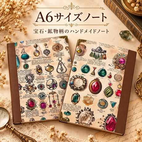 宝石・鉱物ノート A6｜アンティーク調ジュエリー図鑑風｜ハンドメイド