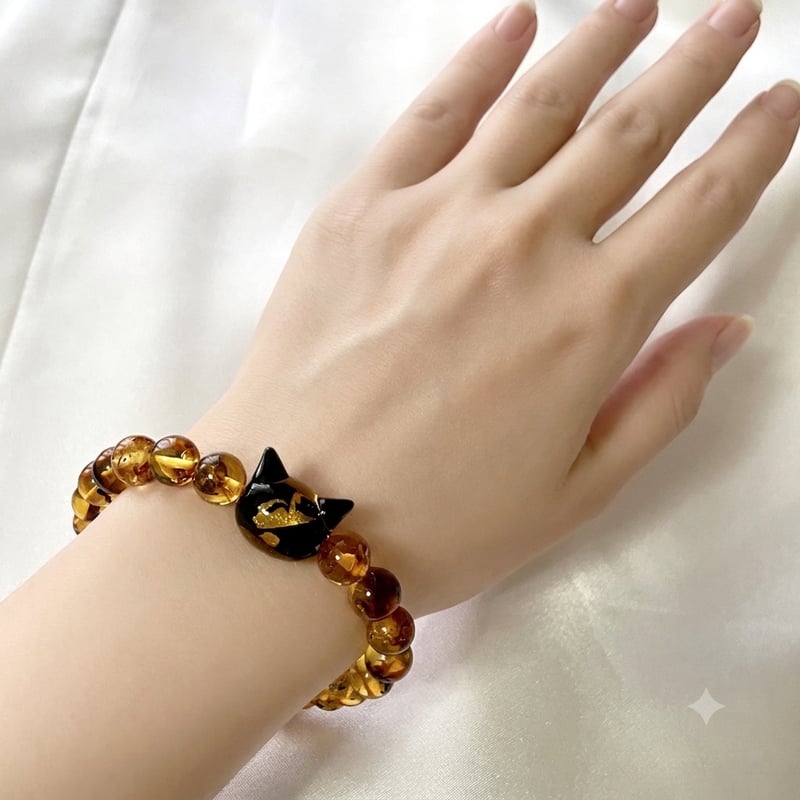 大人からお子様まで】ホタルガラス（猫玉）の天然石ブレスレット｜天然