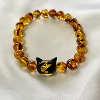 【大人からお子様まで】ホタルガラス（猫玉）の天然石ブレスレット｜天然琥珀｜コハク（アンバー）