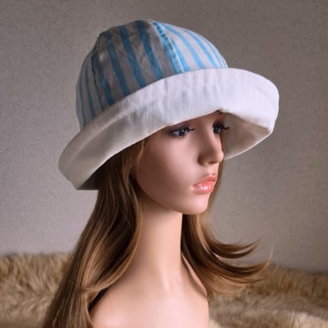 ホワイト×水色★約59.5㎝★フィット hatリボン