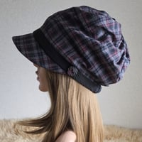 グレー系×ピンクチェック★約60㎝★みんなに見せたい★渦巻くbackスタイル★ツイストキャスケット