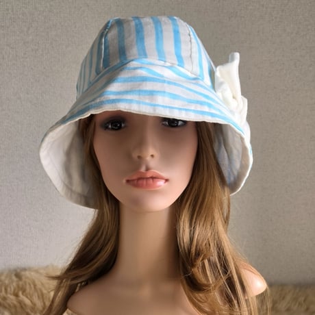 ホワイト×水色★約59.5㎝★フィット hatリボン