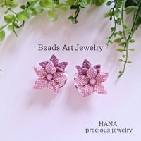 【NEW/受注制作】 ピンクの花の耳飾り (ステッチ立体）イヤリング/ピアス