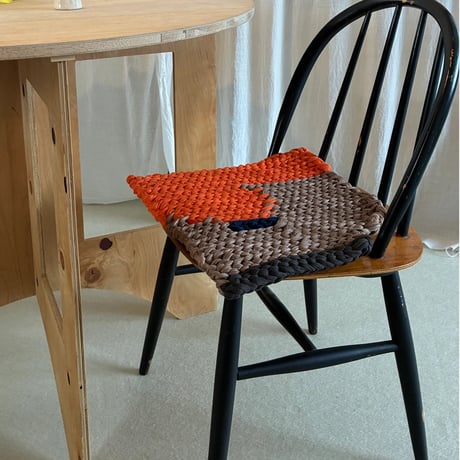 Reused textile rug　square  Orange