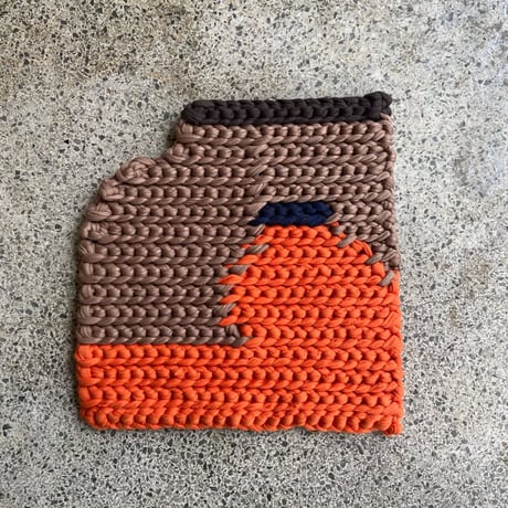 Reused textile rug　square  Orange