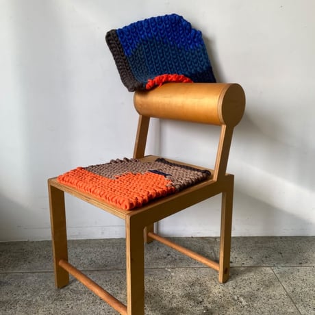 Reused textile rug　square  Orange